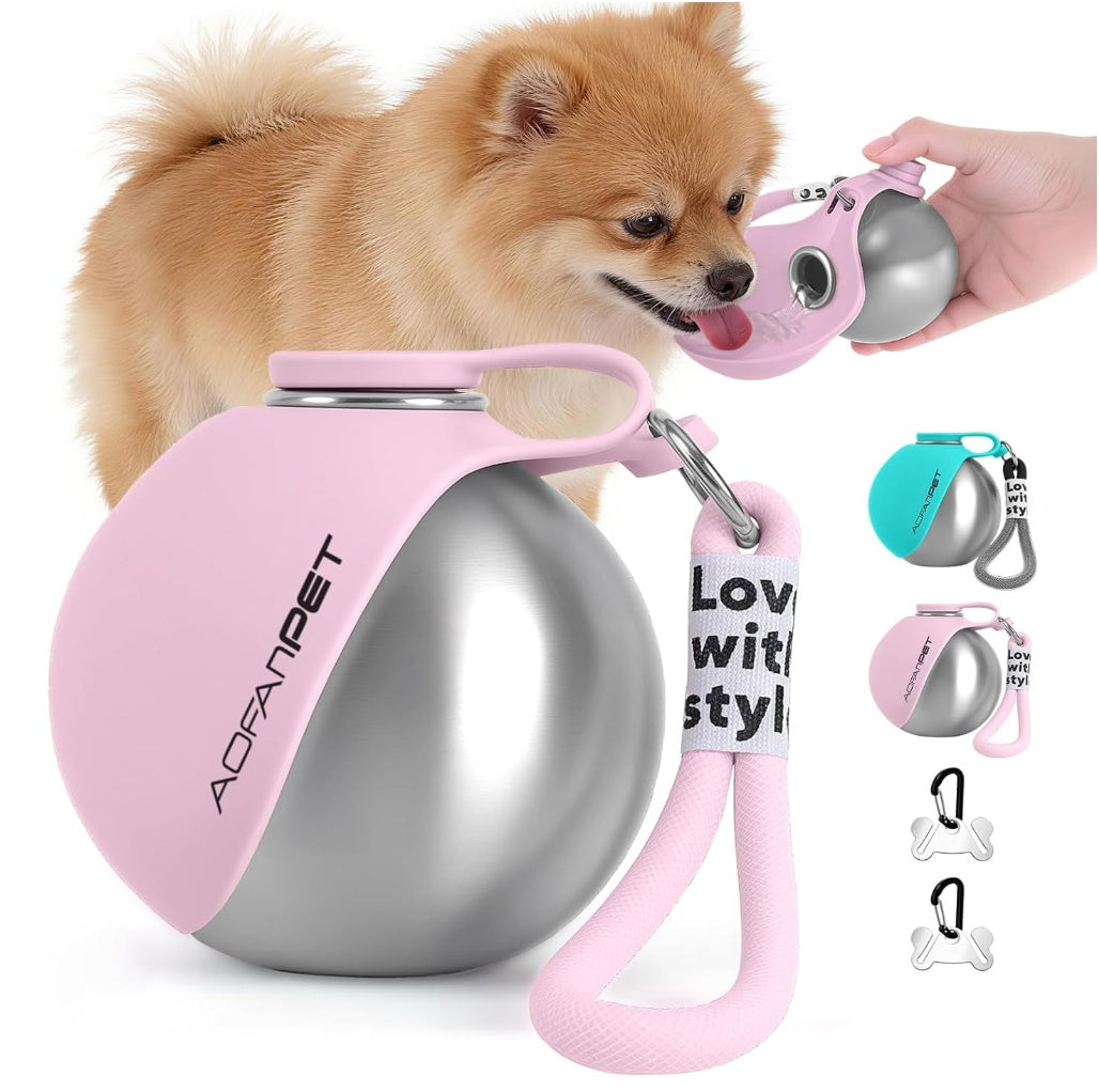 Portable Stainless Steel Pet Water Bottle with Waste Bag Dispenser